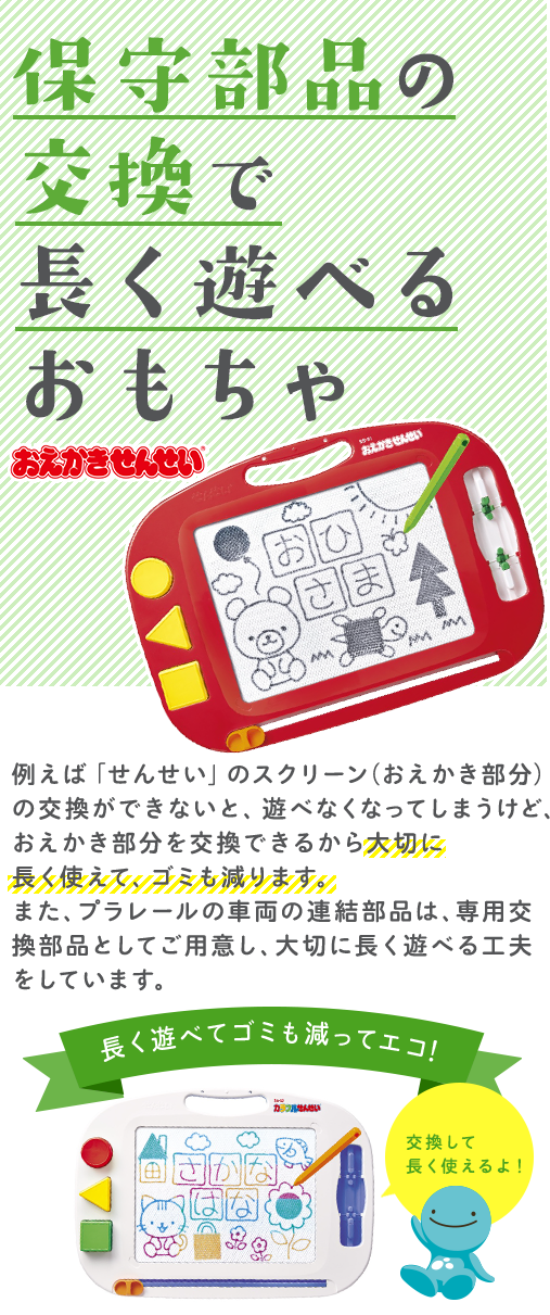 保守部品の交換で長く遊べるおもちゃ