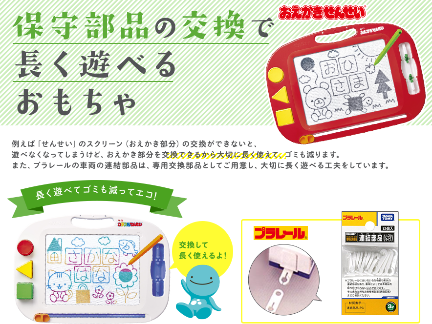 保守部品の交換で長く遊べるおもちゃ