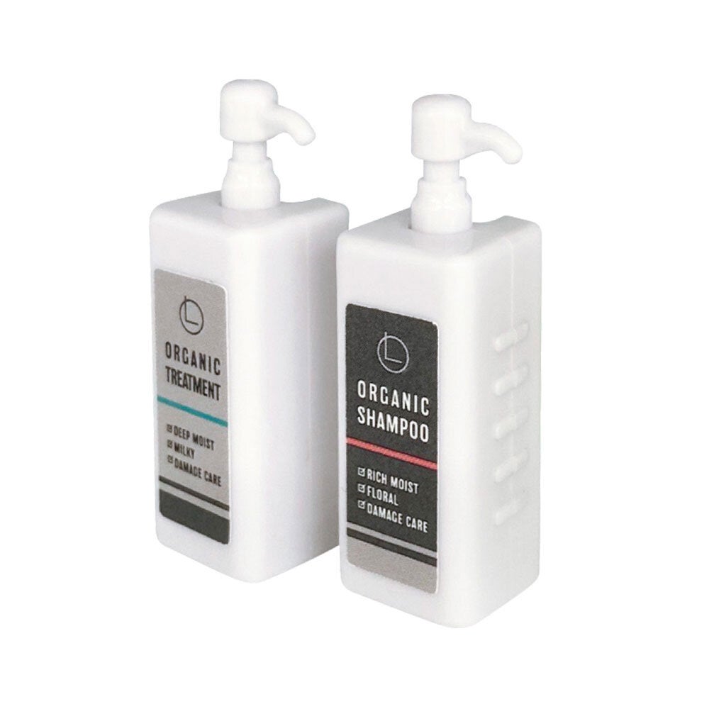 本物と同様にシャンプー小物の側面にきざみをつけ、トリートメントと区別できるようにする